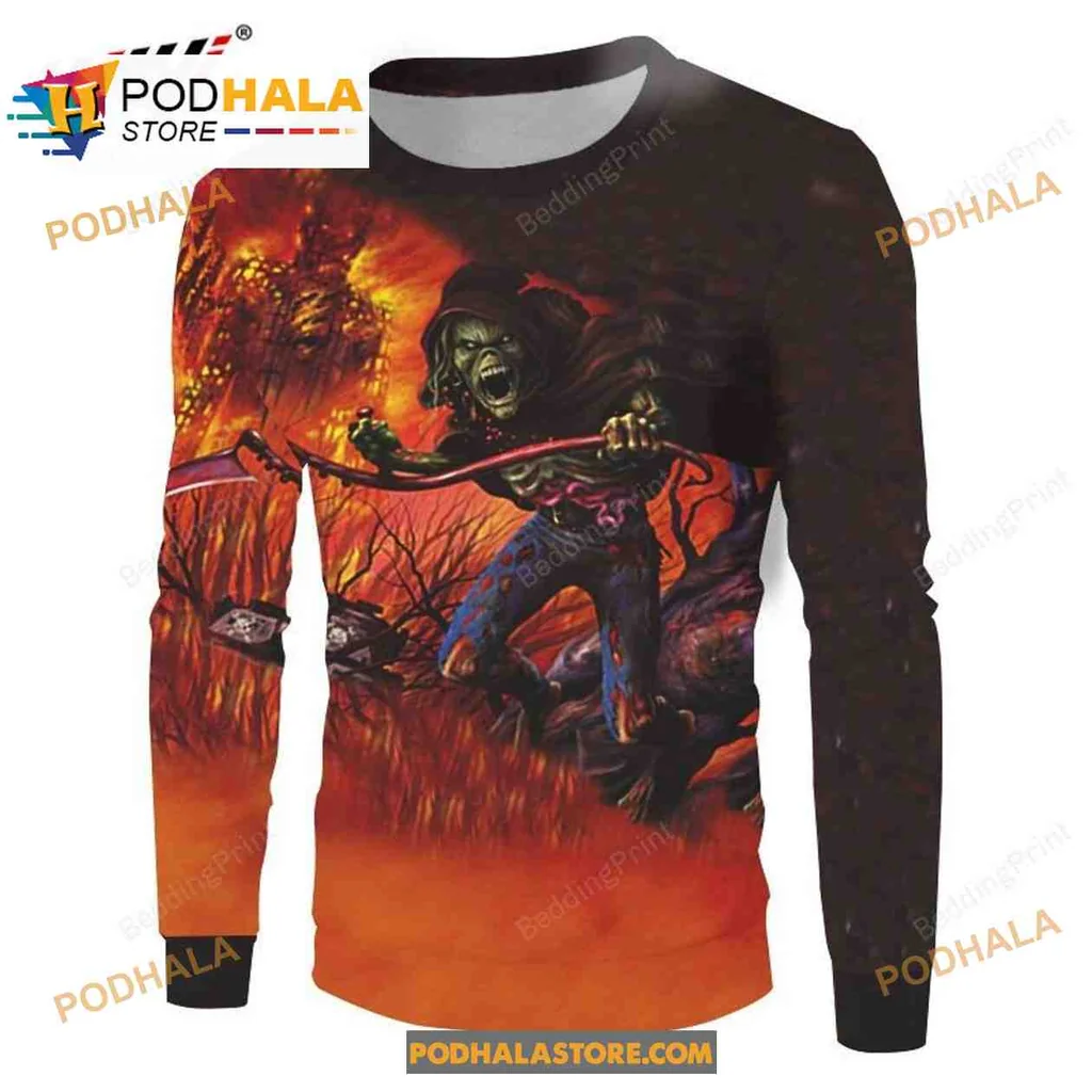 Fiery Zombie Scythe 3d Hoodie With Apocalyptic Graphic Design