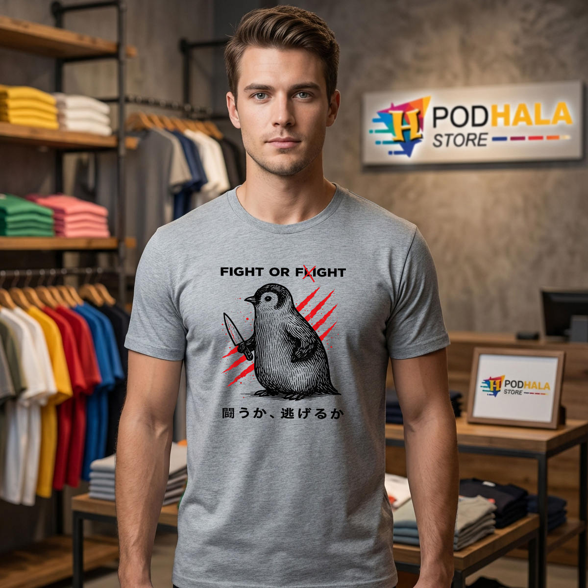 Fight Or Flight Penguin Shirt 2026 Dark Humor Japanese Meme Quote Fan Apparel