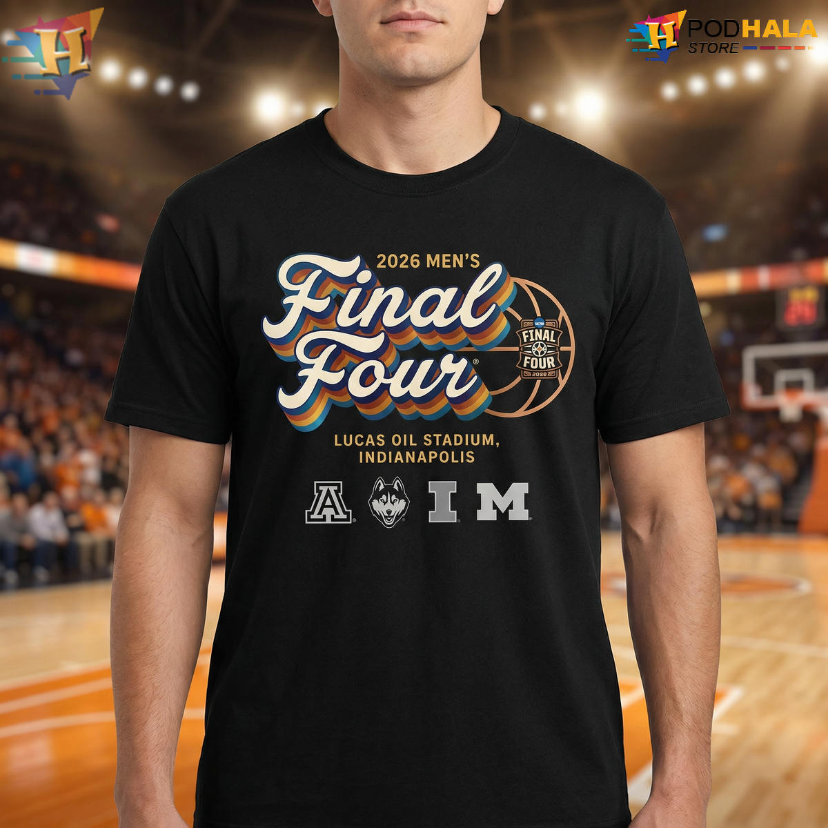 Final Four 2026 NCAA Basketball Men's Vintage Rainbow Lucas Oil Stadium Tee