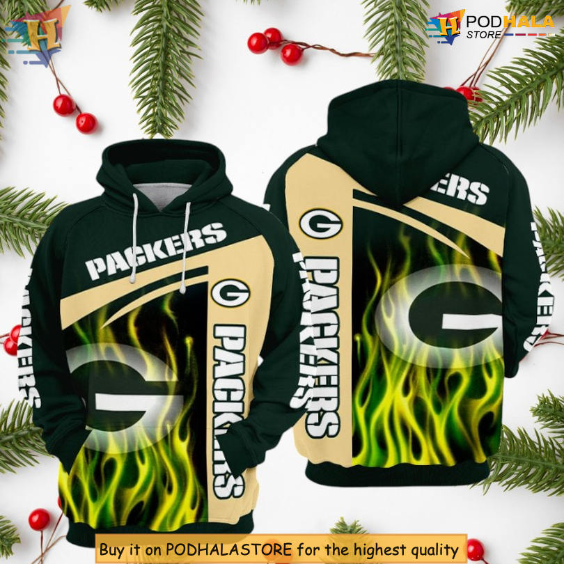Fire Green Artwork Green Bay Packers Zip Up Hoodie NFL All Over Print 3D