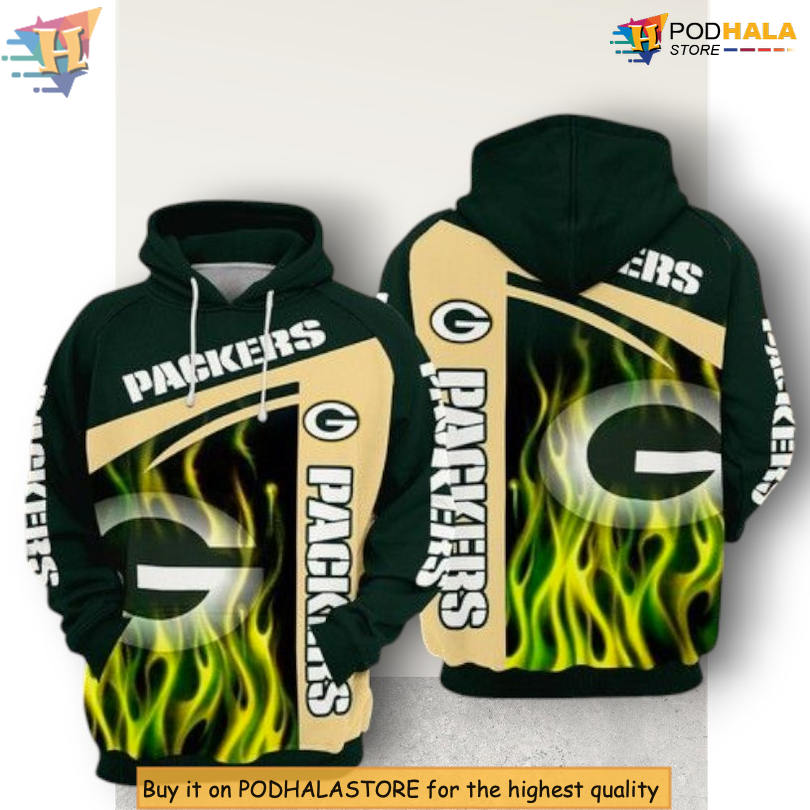 Fire Green Colorway Green Bay Packers Hoodie 3D All Over Print With Zipper
