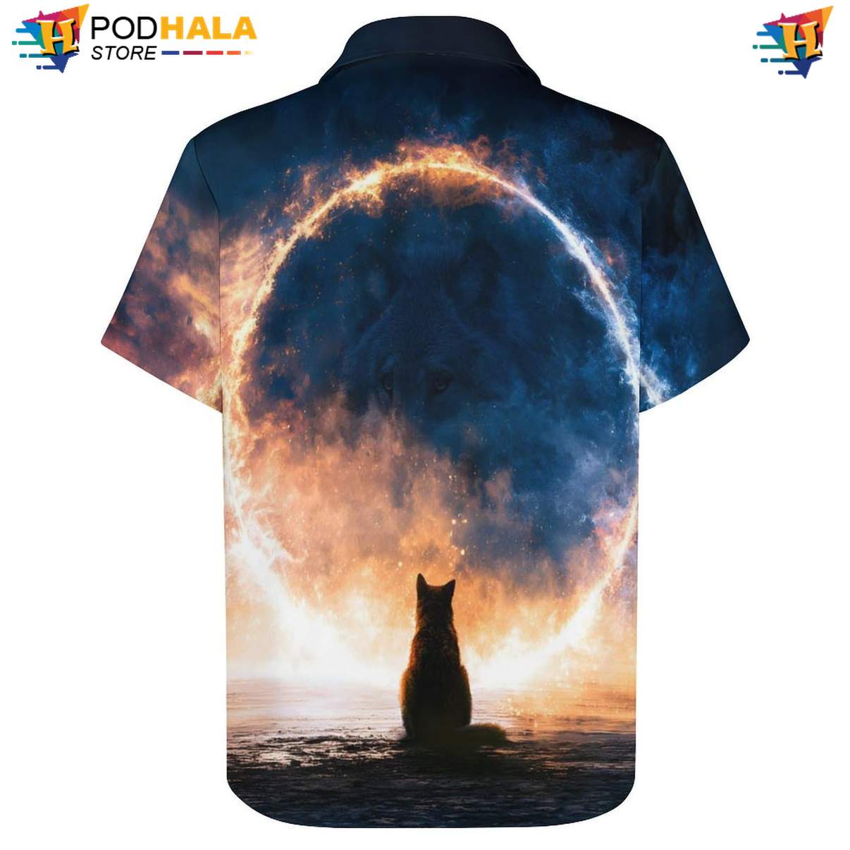 Fire Portal Wolf Tropical Shirt Mens Moon Cool Galaxy Print Casual Beach Top Fire Portal Wolf Tropical Shirt Mens Moon Cool Galaxy Print Casual Beach Top