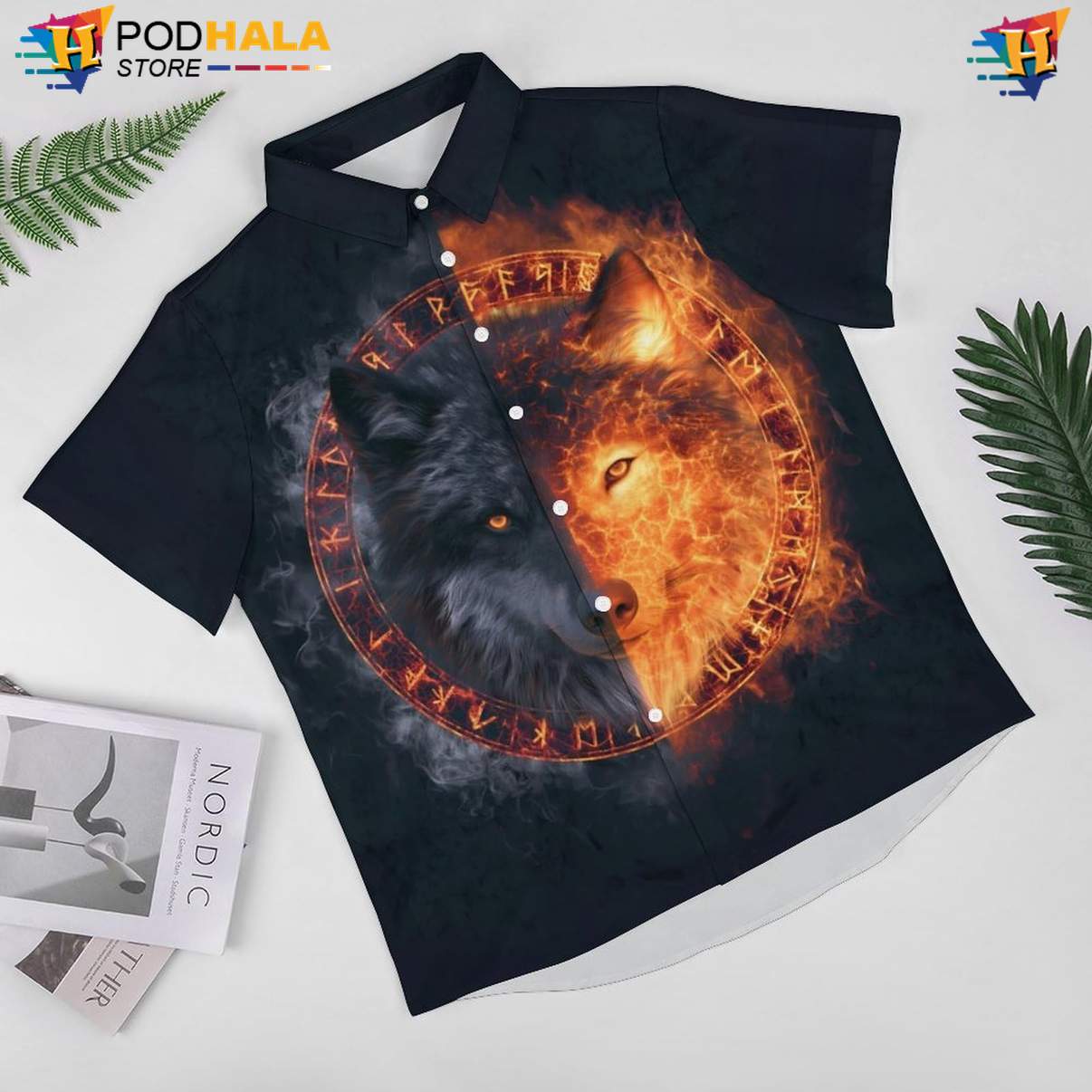Fire Viking Black Wolf Aloha Shirt Mens Moon Cool Galaxy Print Beach Top Fire Viking Black Wolf Aloha Shirt Mens Moon Cool Galaxy Print Beach Top