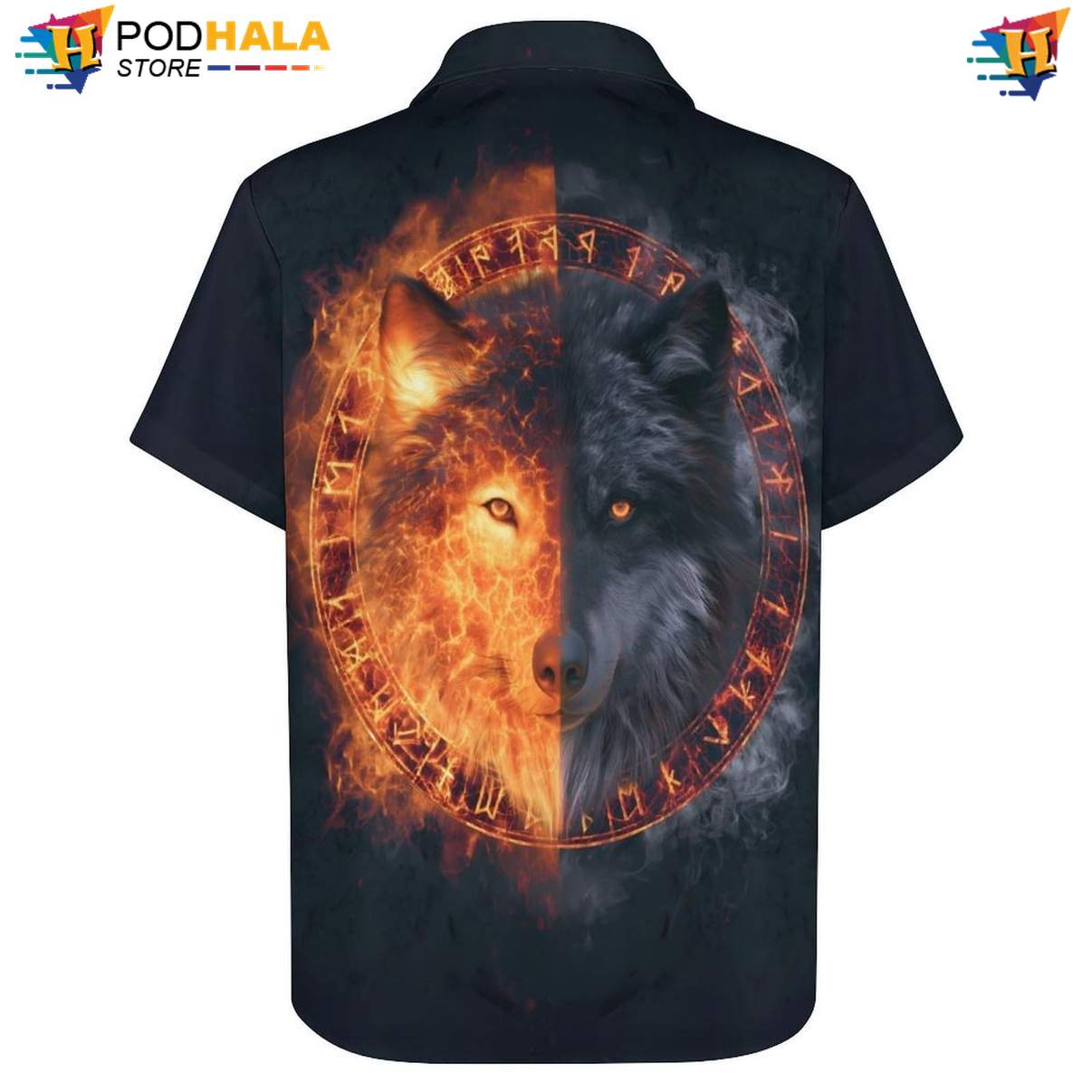 Fire Viking Black Wolf Short-sleeve button-up shirt Mens Moon Cool Galaxy Print Beach Top Fire Viking Black Wolf Short-sleeve button-up shirt Mens Moon Cool Galaxy Print Beach Top