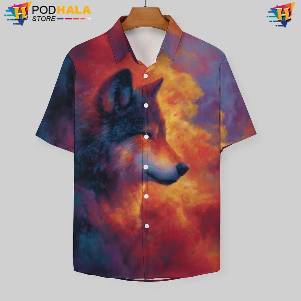 Fire Wolf Tropical Shirt Mens Cool Print Casual Graphic Tropical Beachwear Fire Wolf Tropical Shirt Mens Cool Print Casual Graphic Tropical Beachwear
