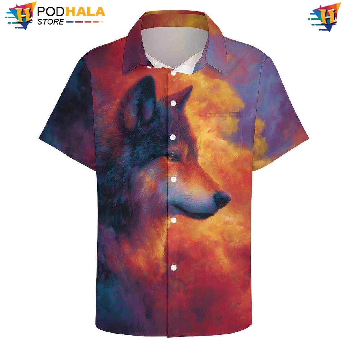 Fire Wolf Short-sleeve button-up shirt Mens Cool Print Casual Graphic Tropical Beachwear Fire Wolf Short-sleeve button-up shirt Mens Cool Print Casual Graphic Tropical Beachwear