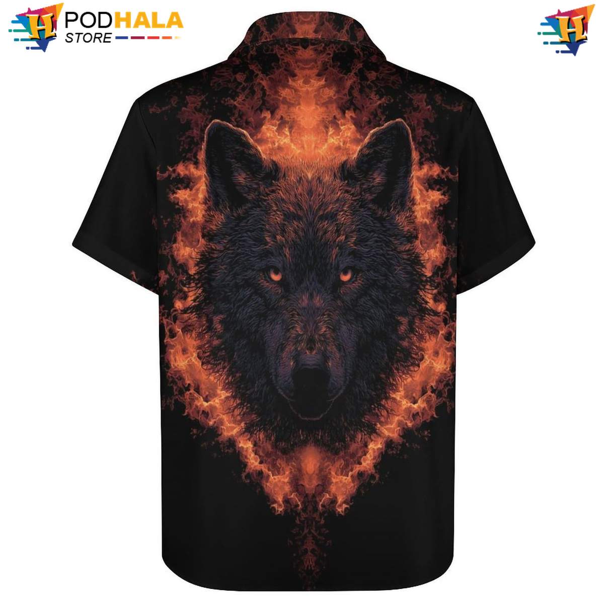 Fire Wolf Head Tropical Shirt Mens Cool Print Casual Graphic Beachwear Outfit Fire Wolf Head Tropical Shirt Mens Cool Print Casual Graphic Beachwear Outfit