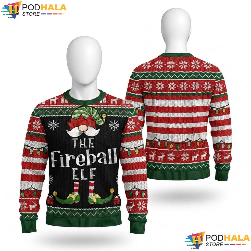 Fireball Elf Group Ugly Christmas Sweater Funny Pajama Party Top