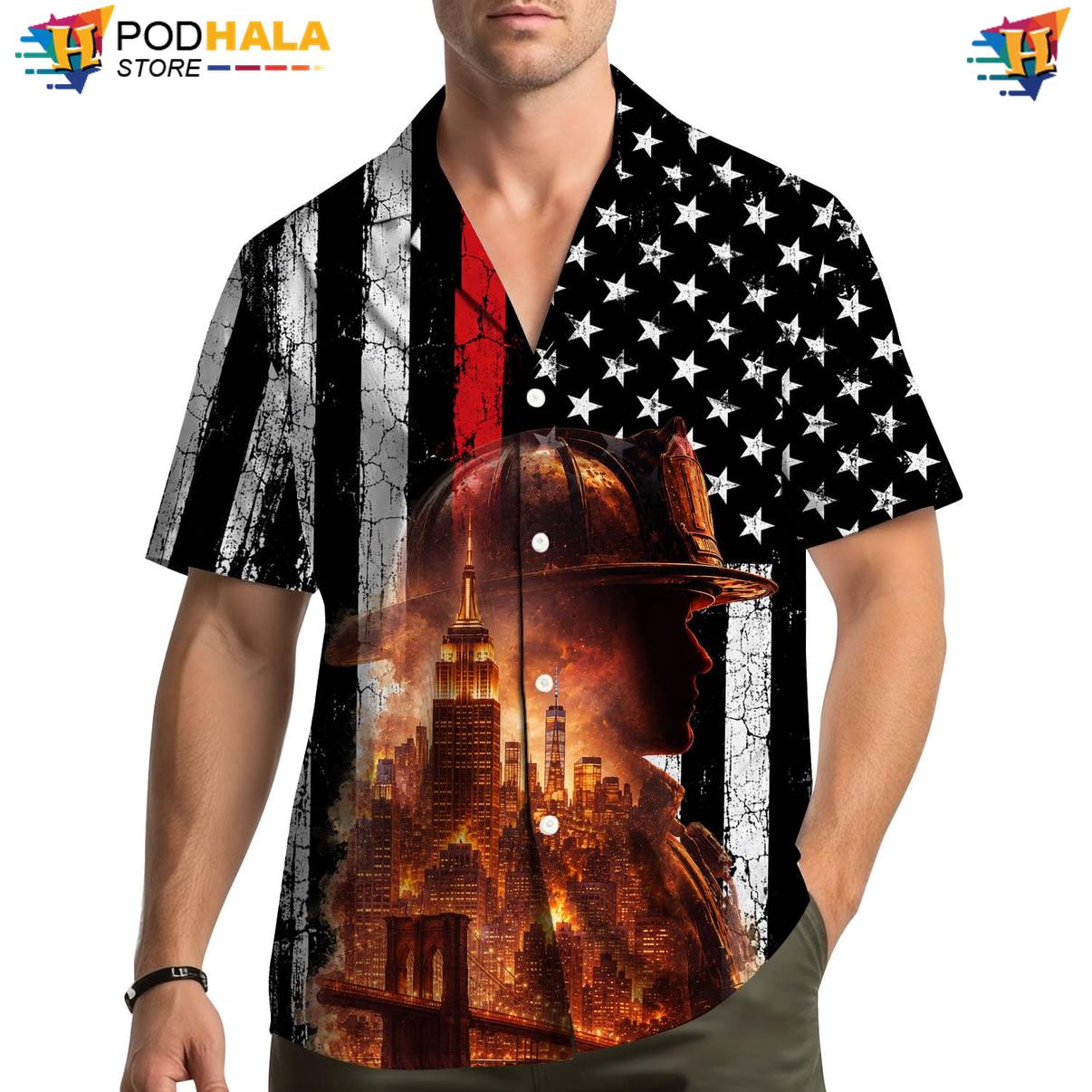 Firefighter Flame Aloha Shirt Mens Tropical Cruise Vacation Apparel Outfit