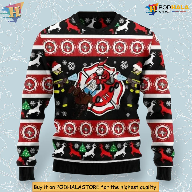 Fireman Brave Hero Theme Artwork Festive Cozy Holiday Christmas Sweater Fireman Brave Hero Theme Artwork Festive Cozy Holiday Christmas Sweater