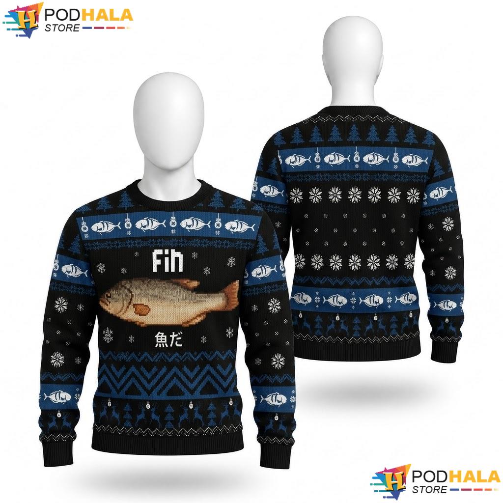 Fish Meme Funny Ugly Christmas Sweater Holiday Apparel Mens Top