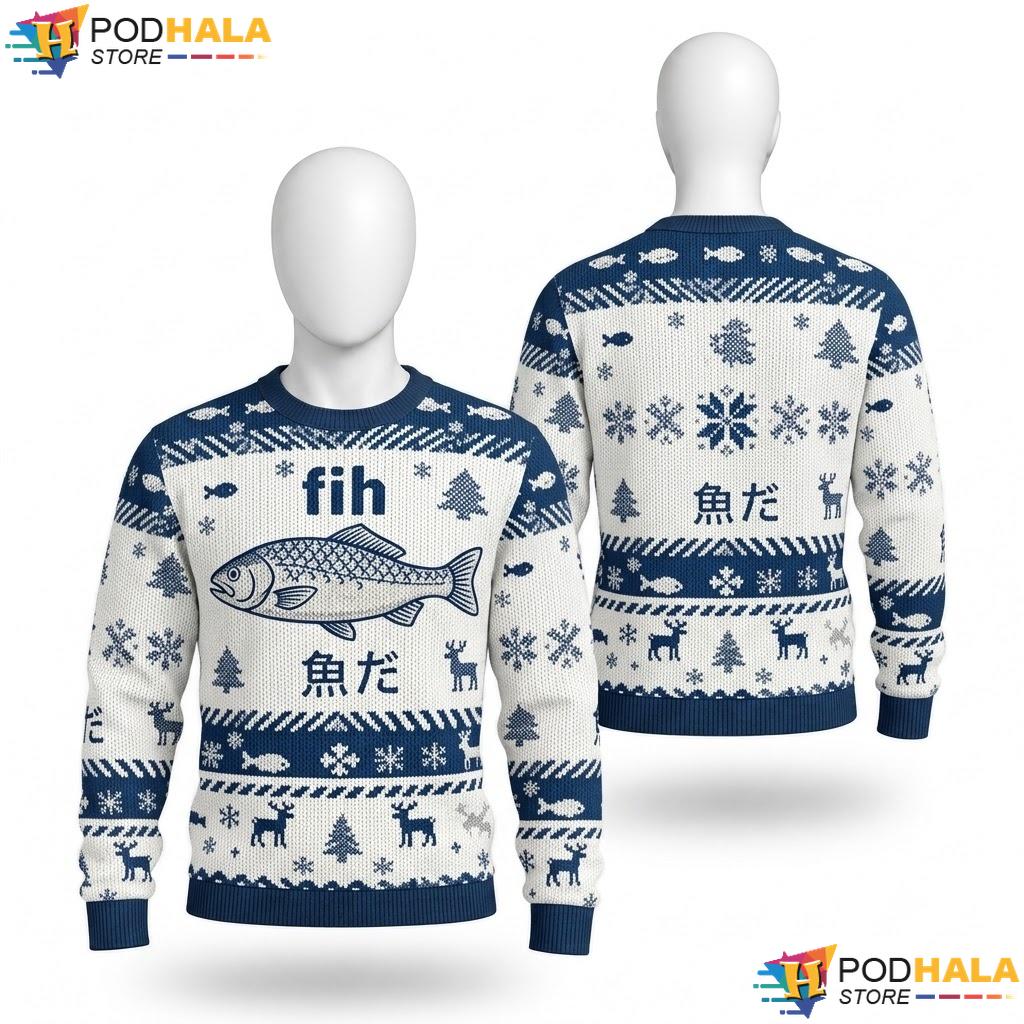 Fish Meme Playful Ugly Christmas Sweater Funny Xmas Graphic Apparel Top