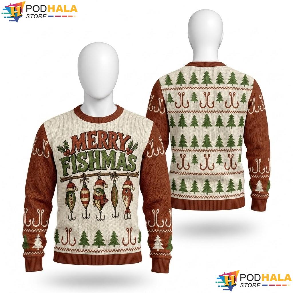 Fishing Dad Merry Fishmas Ugly Xmas Sweater Funny Christmas Gifts Outfit