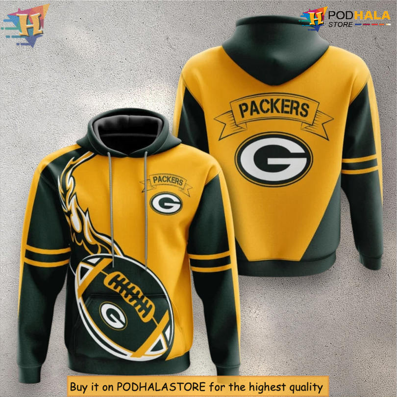 Flame Ball Fire Artwork Green Bay Packers Zip Up Hoodie Fan Apparel 3D
