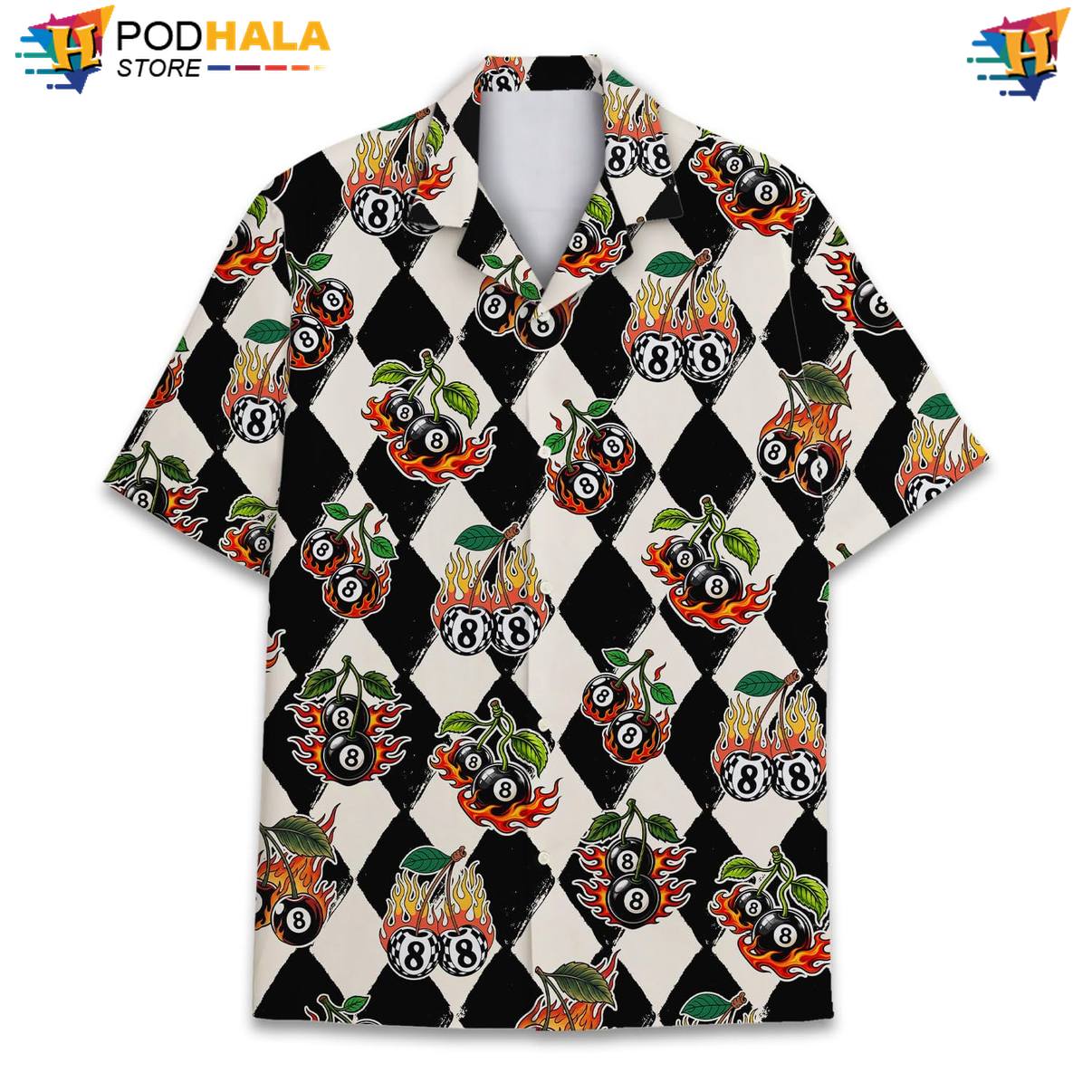 Flaming 8 Ball Aloha Shirt Mens Tropical Luau Party Resort Button Down Flaming 8 Ball Aloha Shirt Mens Tropical Luau Party Resort Button Down