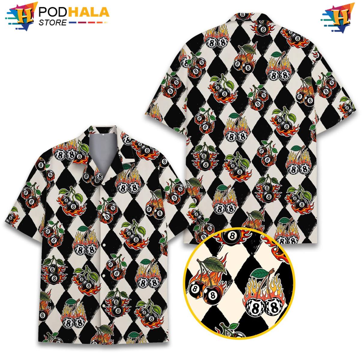 Flaming 8 Ball Short-sleeve button-up shirt Mens Tropical Luau Party Resort Button Down Flaming 8 Ball Short-sleeve button-up shirt Mens Tropical Luau Party Resort Button Down