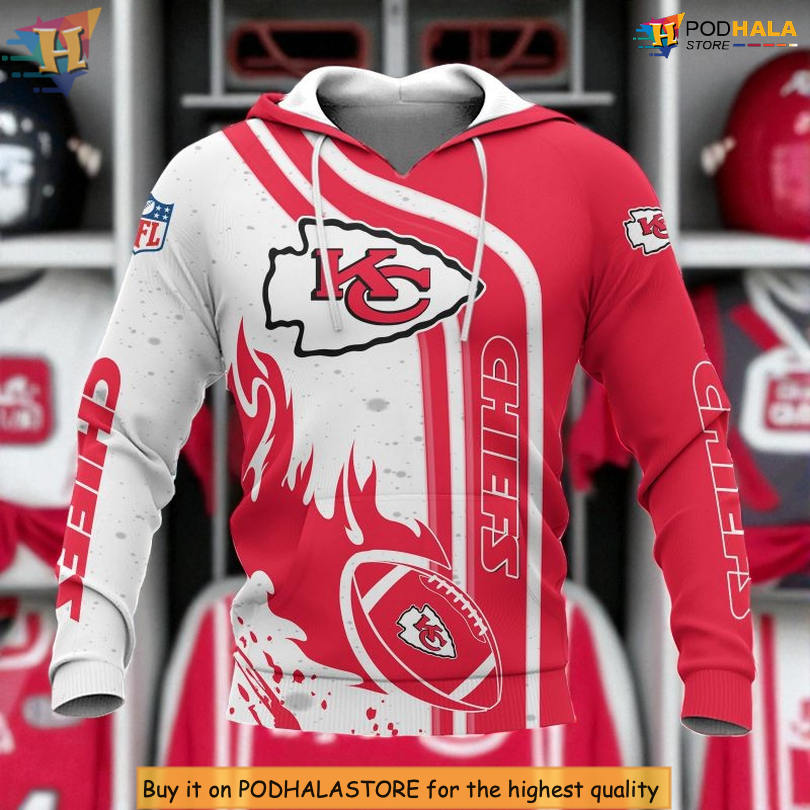 Flaming Football Pattern Kansas City Chiefs Hoodies For Men, 3D Edition