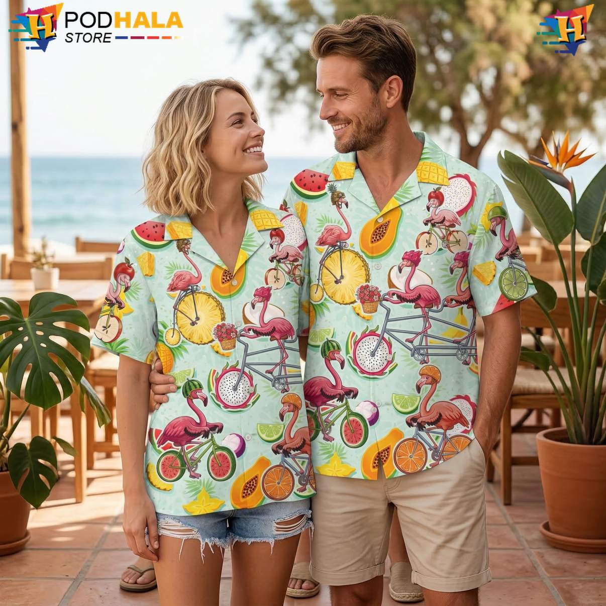 Flamingo Bicycle Tropical Shirt Mens Tropical Beach Button Down Vacation Outfit Flamingo Bicycle Tropical Shirt Mens Tropical Beach Button Down Vacation Outfit