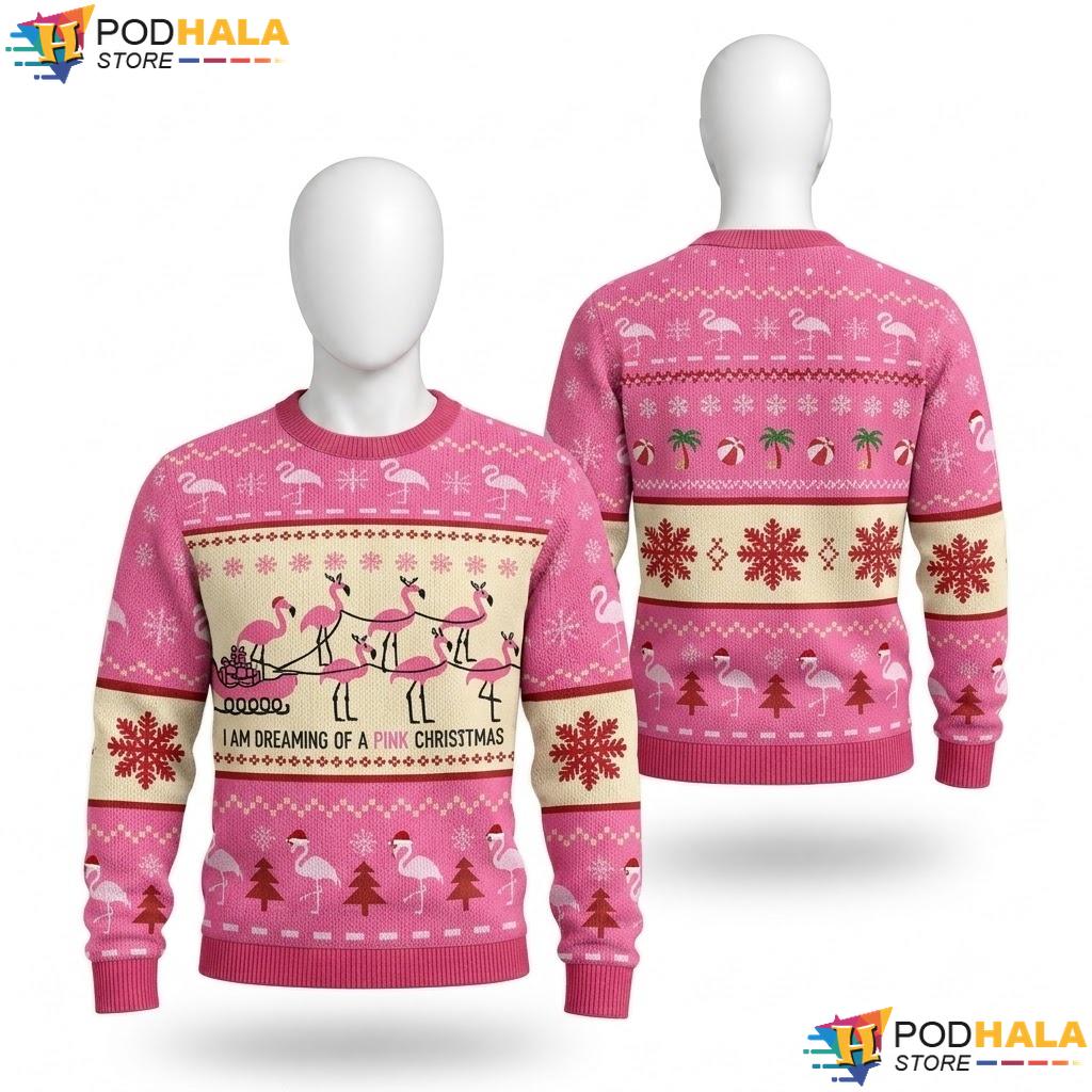 Flamingo Pink Ugly Christmas Sweater Playful Dreaming Holiday Outfit