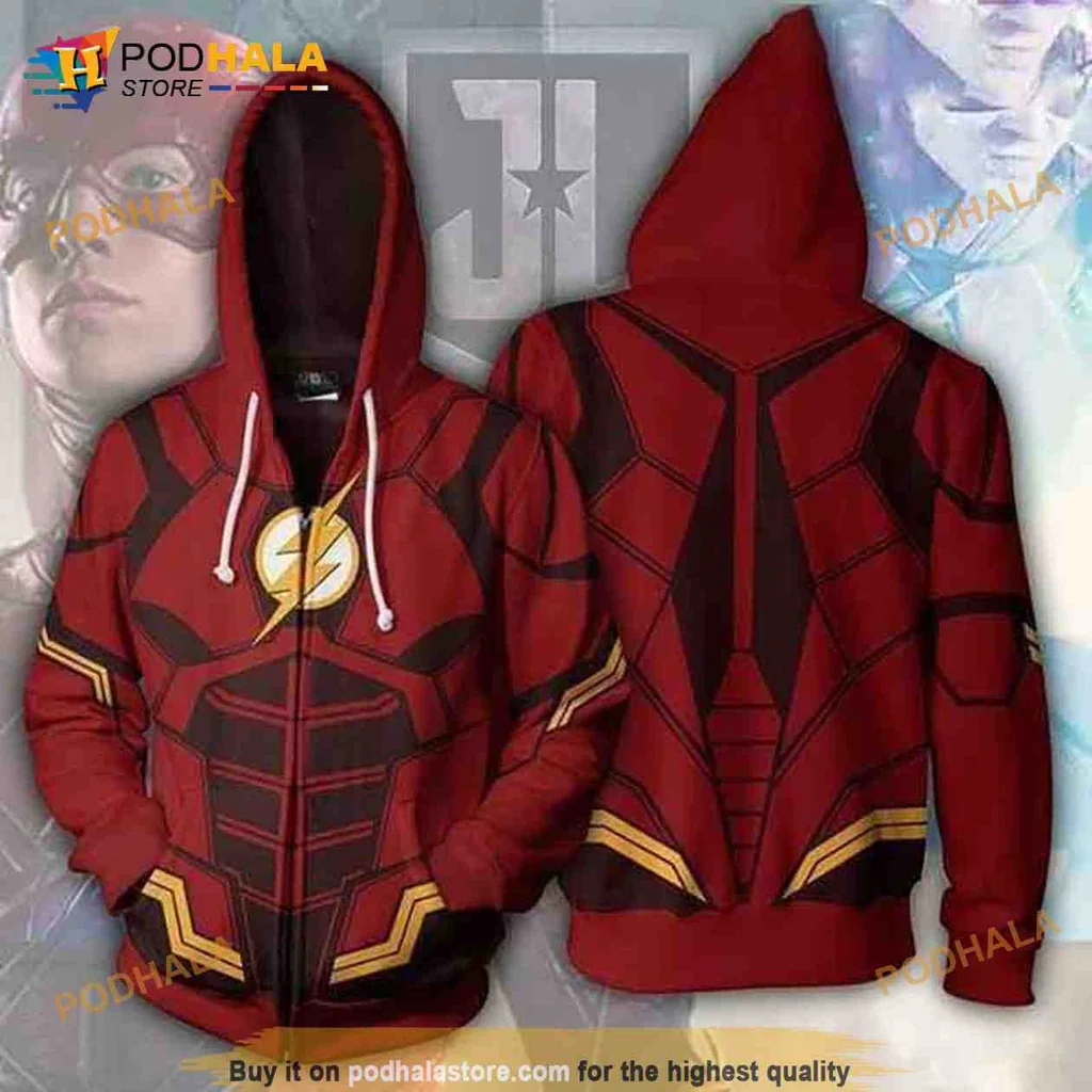Flash Justice League 3d Hoodie With Iconic Lightning Bolt Design