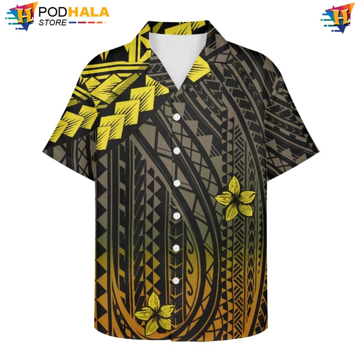 Floral Plumeria Aloha Shirt Mens Traditional Polynesian Samoa Resort Wear