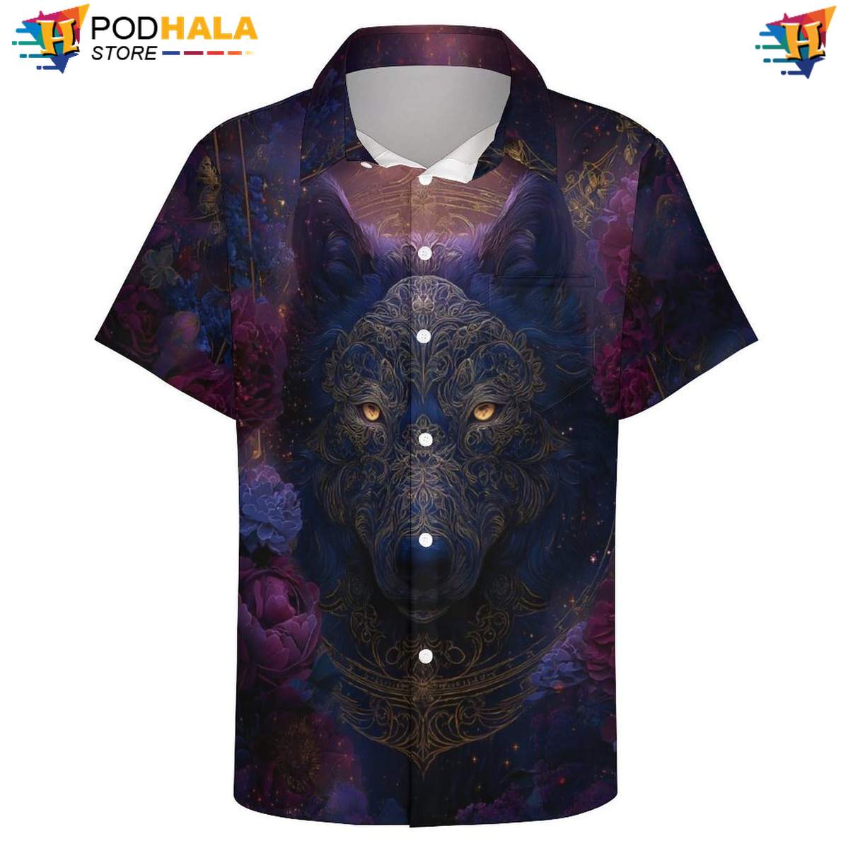 Floral Wolf Tropical Shirt Mens Cool Print Casual Graphic Holiday Vacation Floral Wolf Tropical Shirt Mens Cool Print Casual Graphic Holiday Vacation