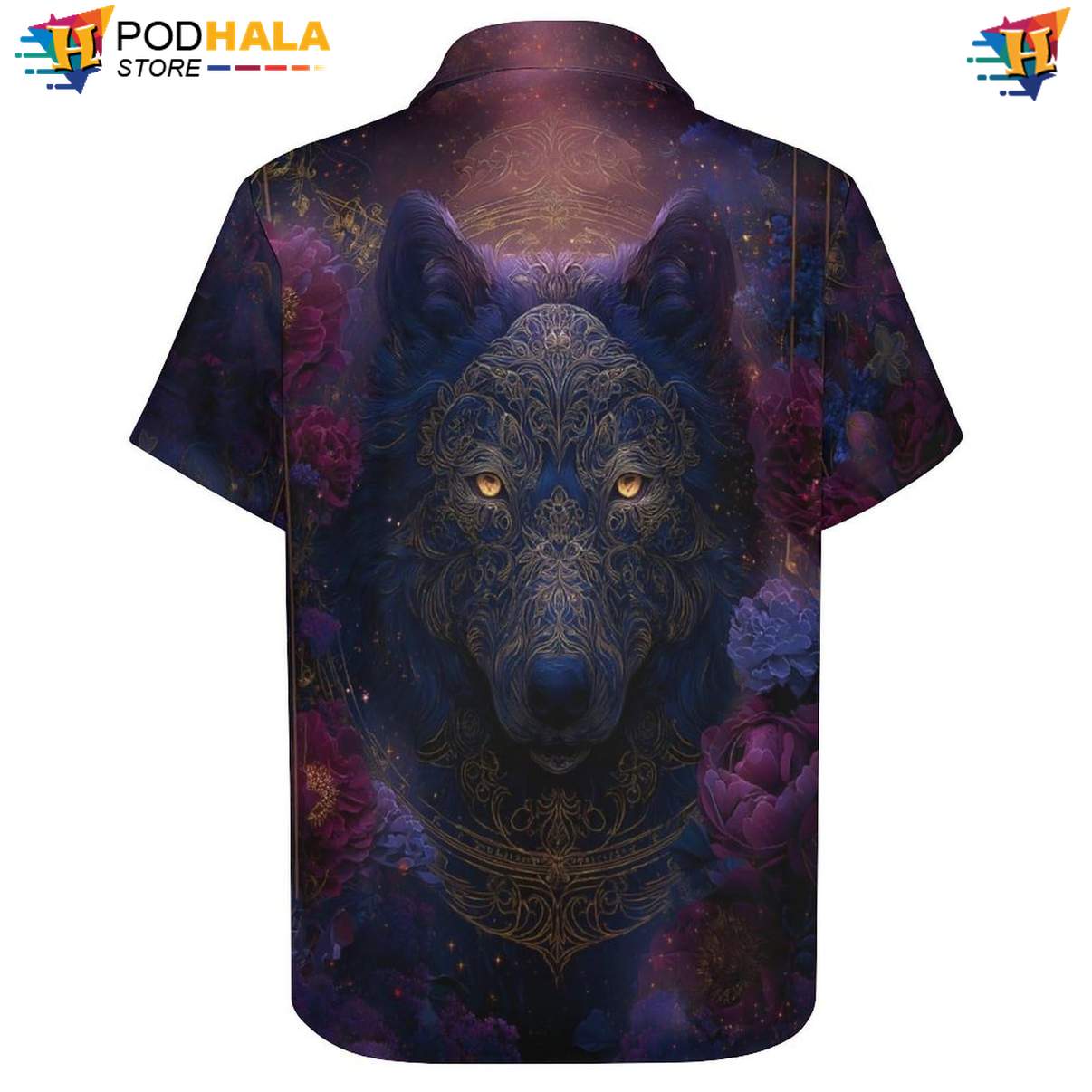 Floral Wolf Short-sleeve button-up shirt Mens Cool Print Casual Graphic Holiday Vacation Floral Wolf Short-sleeve button-up shirt Mens Cool Print Casual Graphic Holiday Vacation
