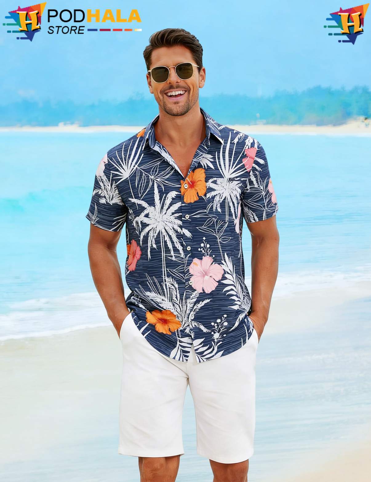 Flower Blue Short-sleeve button-up shirt Mens Short Sleeve Button Down Casual Beach Top Flower Blue Short-sleeve button-up shirt Mens Short Sleeve Button Down Casual Beach Top