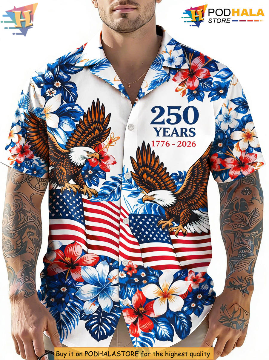Flower White 4th Of July Flag Hawaiian Shirt 2026 America 250th Fan Apparel