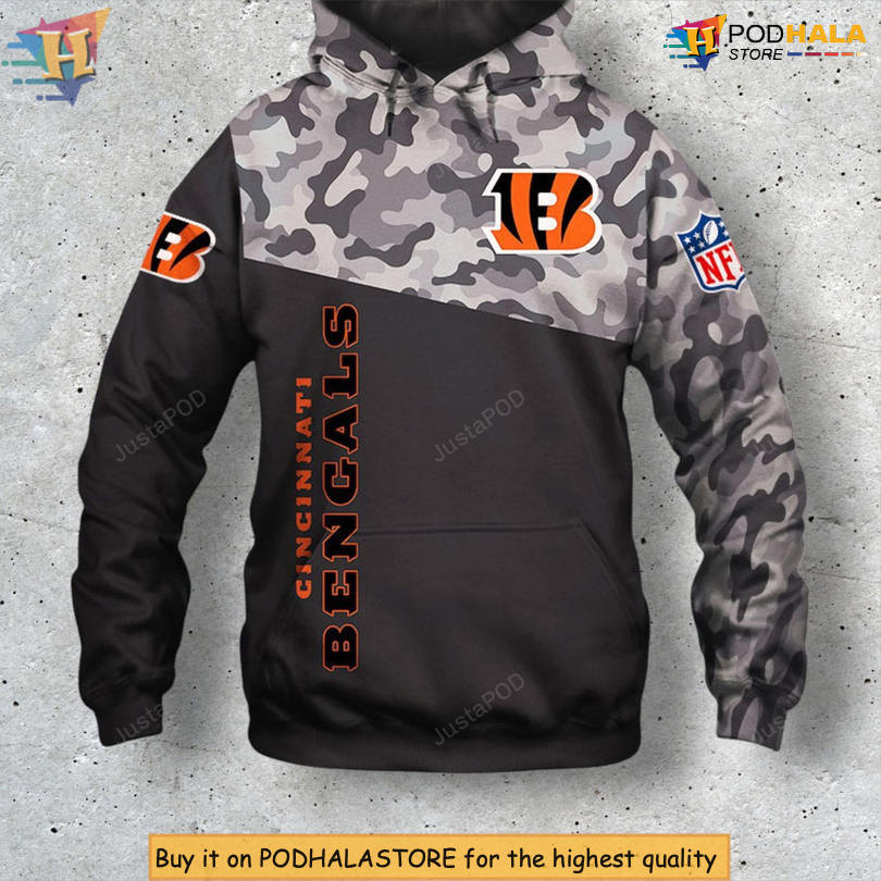 Football Camo Pattern Design Cincinnati Bengals Zip Up Hoodie All Over Print
