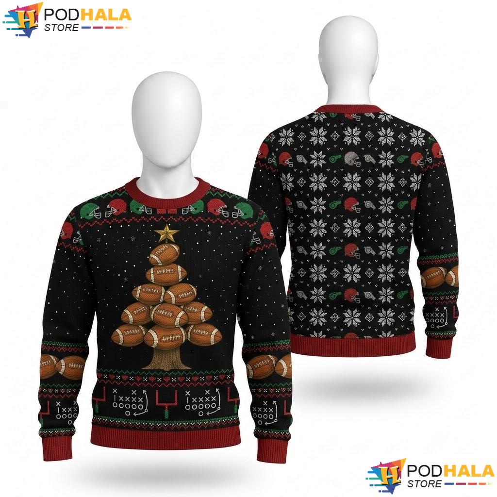 Football Christmas Tree Ugly Christmas Sweater Funny Sports Top