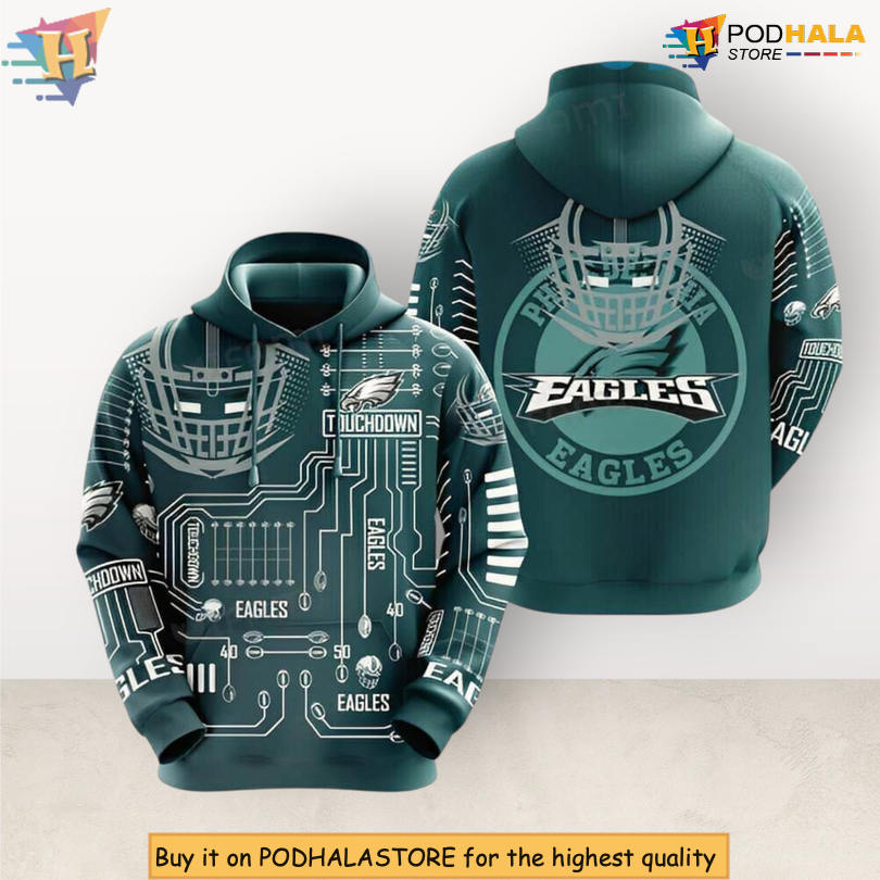 Football Helmet Sketch Style Philadelphia Eagles Hoodies 3D Custom Apparel