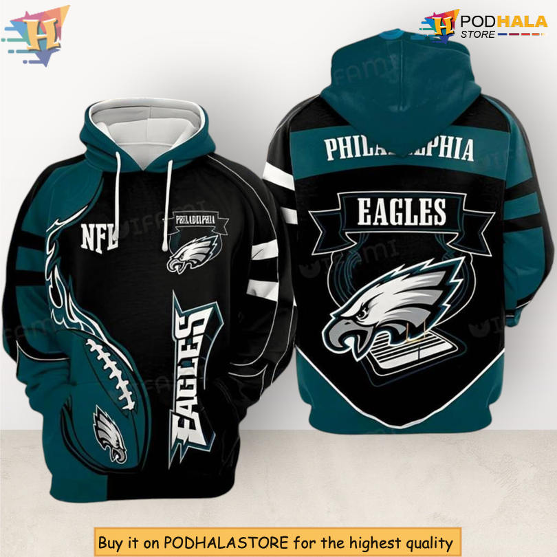 Football On Fire Blue Black NFL Philadelphia Eagles Hoodie 3D Gift