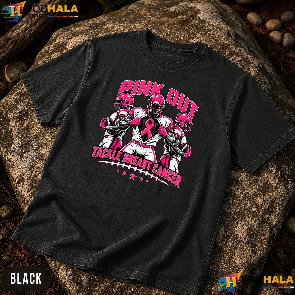 Football Pink Out Tackle Comfort Colors Shirt Breast Cancer Boys Mens