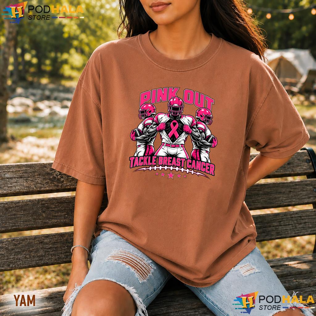 Football Pink Out Tackle Comfort Colors Tee Breast Cancer Boys Mens Football Pink Out Tackle Comfort Colors Tee Breast Cancer Boys Mens
