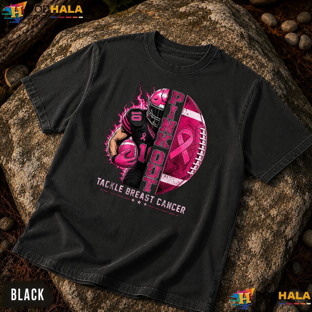 Football Pink Out Tackle Comfort Colors TShirt Breast Cancer Mens Boys