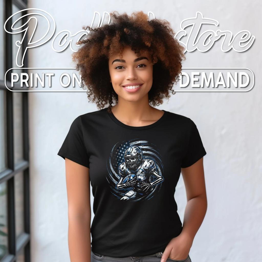 Football Skeleton USA Flag T-Shirt American Halloween Costume Mens Boys