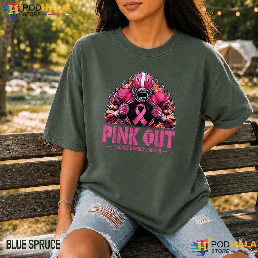 Football Tackle Pink Mens Boys Comfort Colors Tee Breast Cancer Kids
