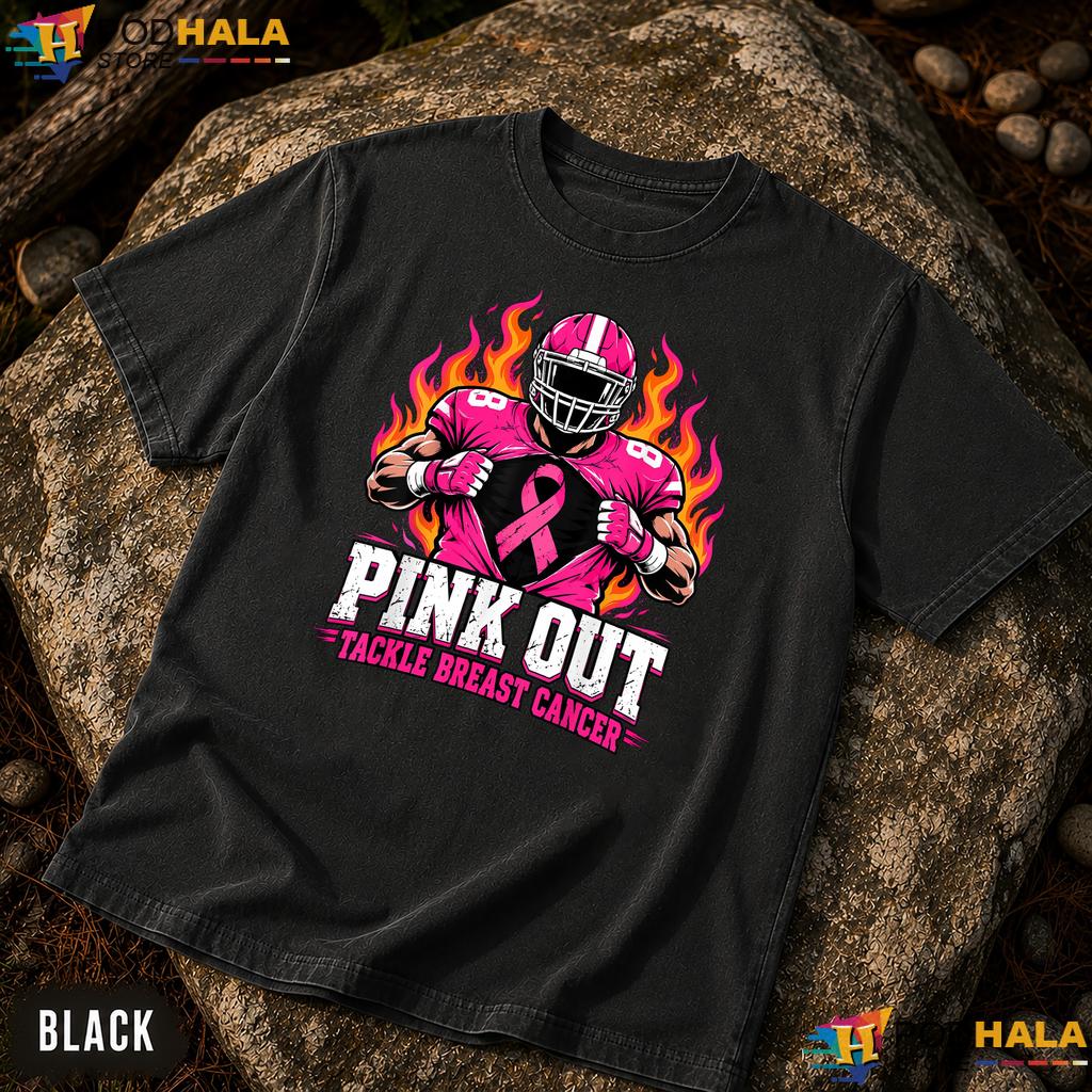 Football Tackle Pink Out Mens Comfort Colors TShirt Breast Cancer Boys