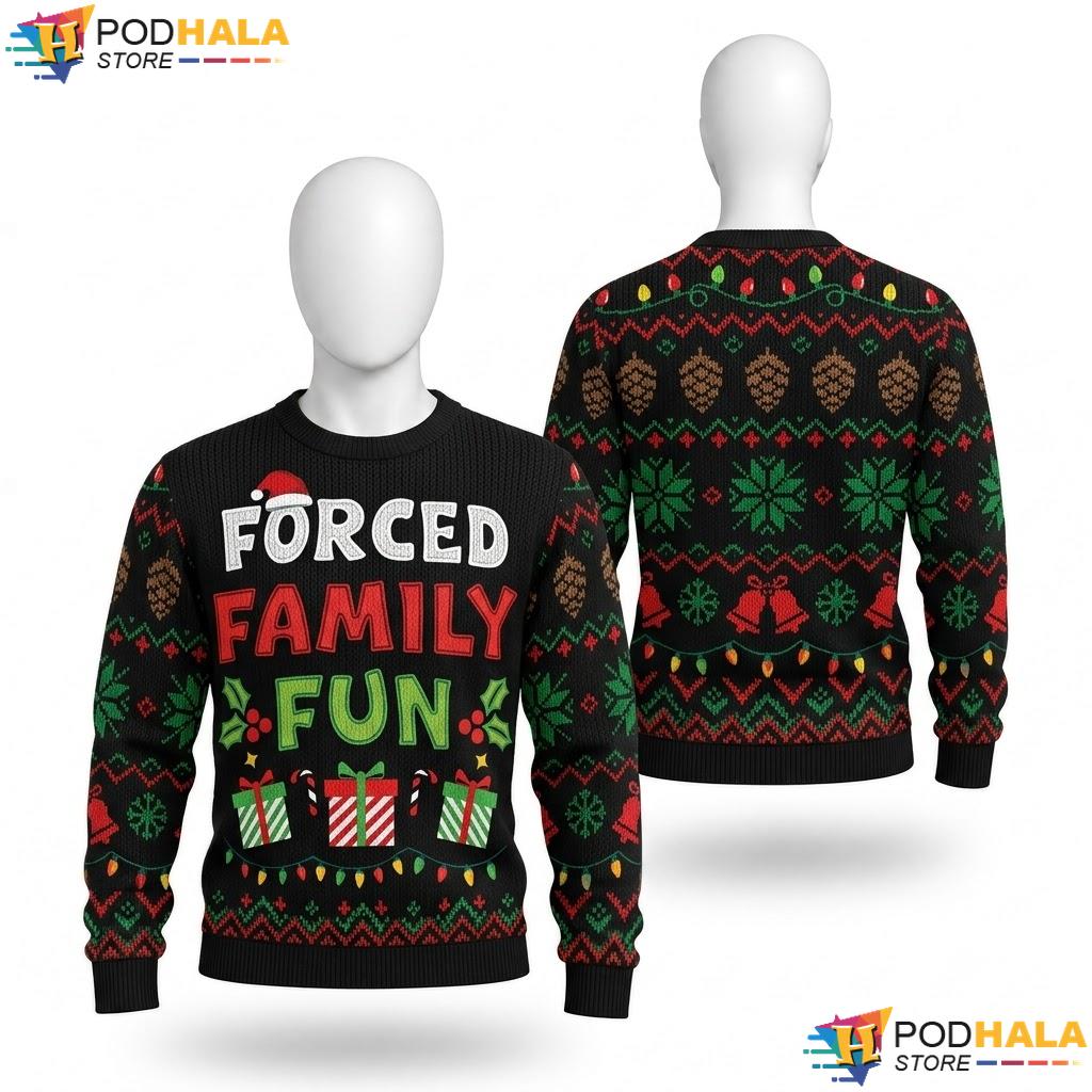 Forced Family Fun Christmas Sweater Sarcastic Group Holiday Top