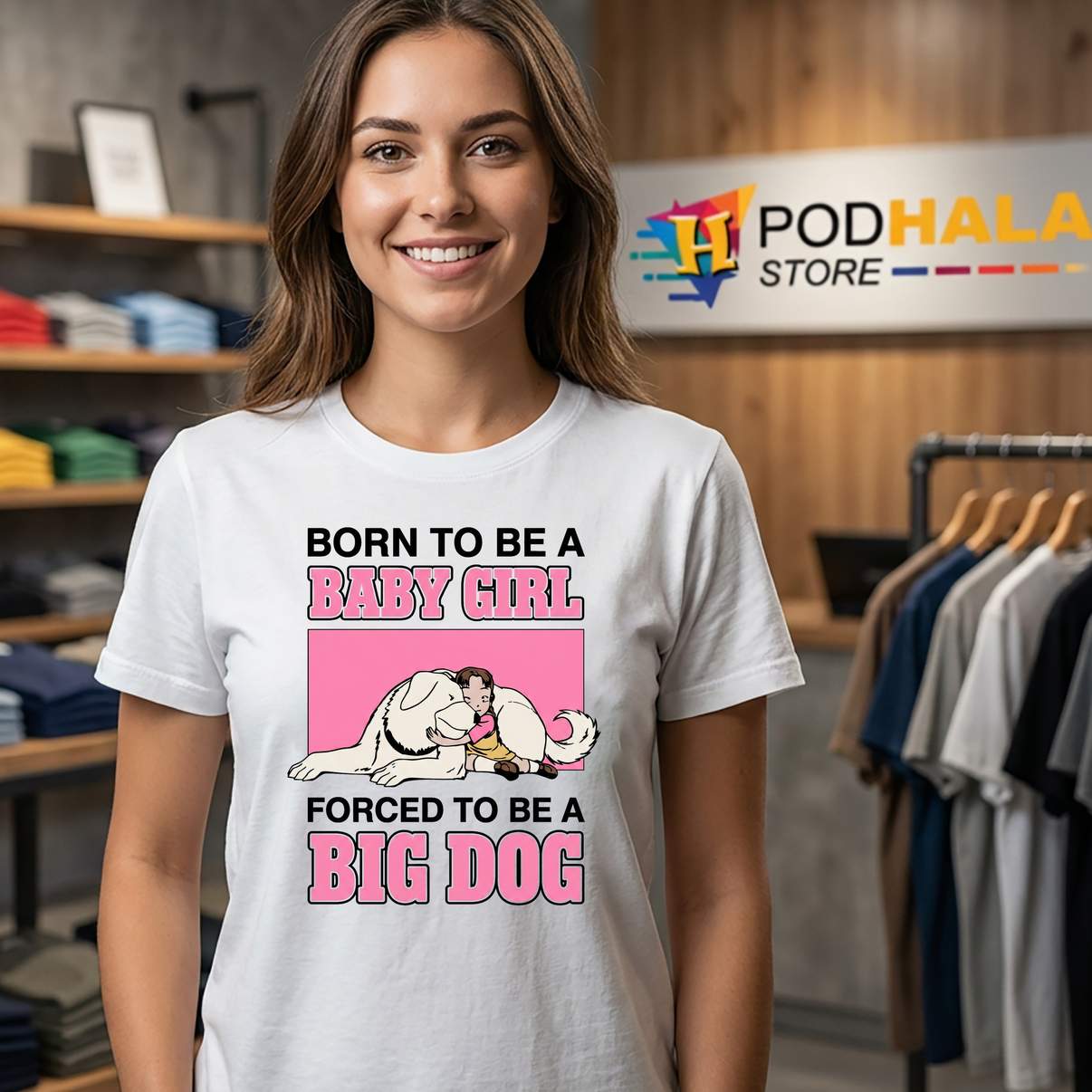 Forced To Be A Big Dog Shirt Born To Be Baby Girl Funny Meme Graphic Womens