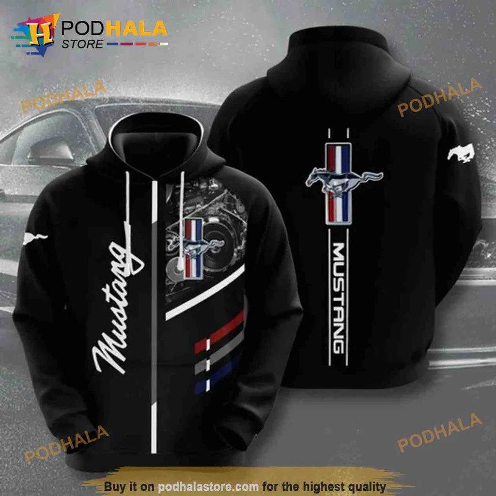 Ford Mustang 3d Hoodie Featuring Iconic Logo And Sleek Design