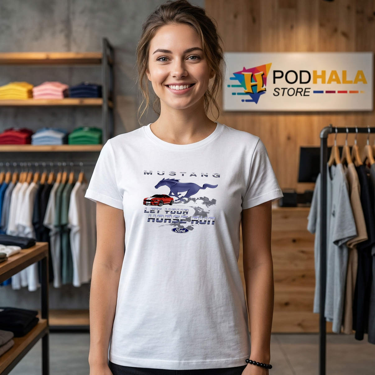 Ford Mustang Let Your Horse Run Shirt Classic Car Graphic Novelty Casual