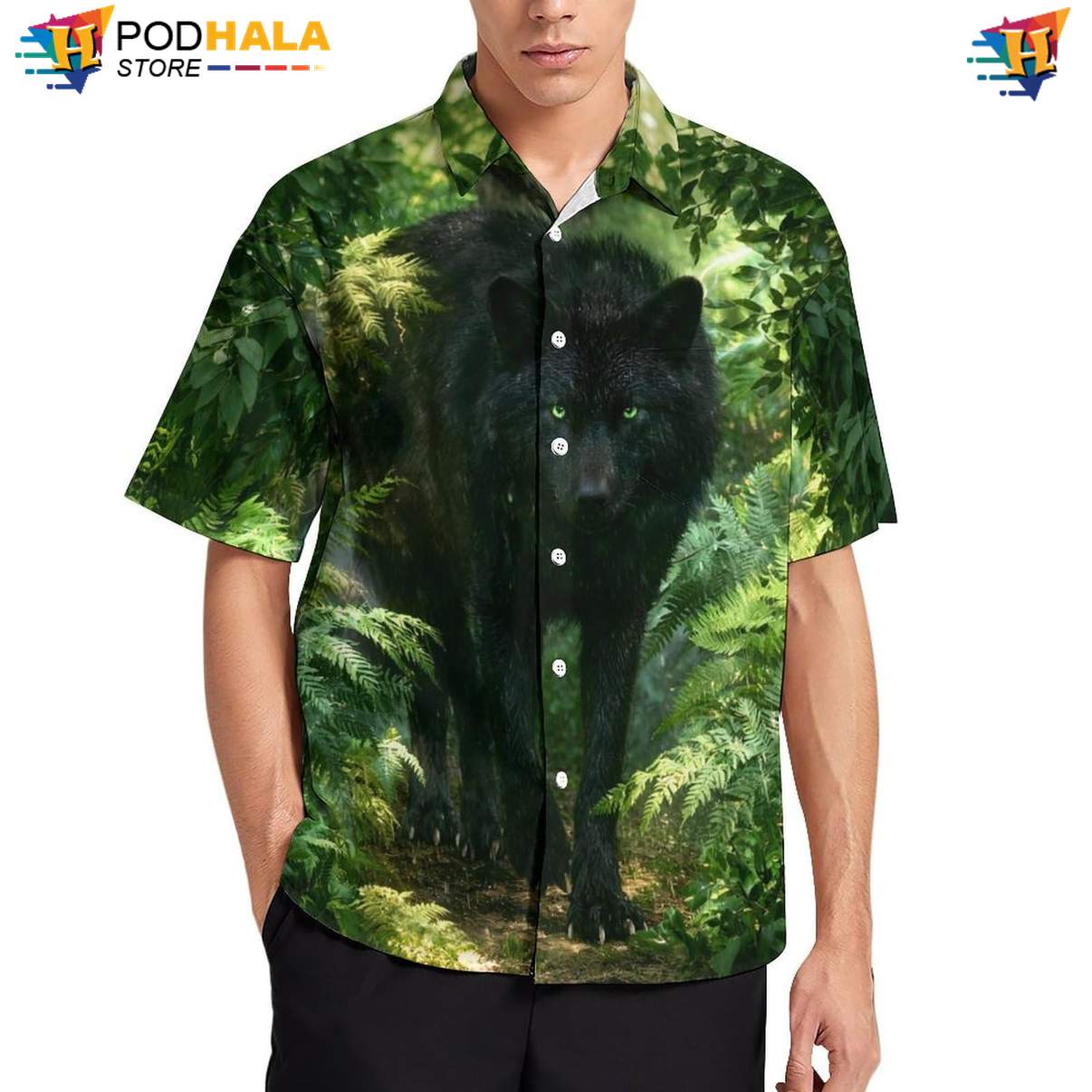 Forest Black Wolf Aloha Shirt Mens Moon Cool Galaxy Print Beachwear Top