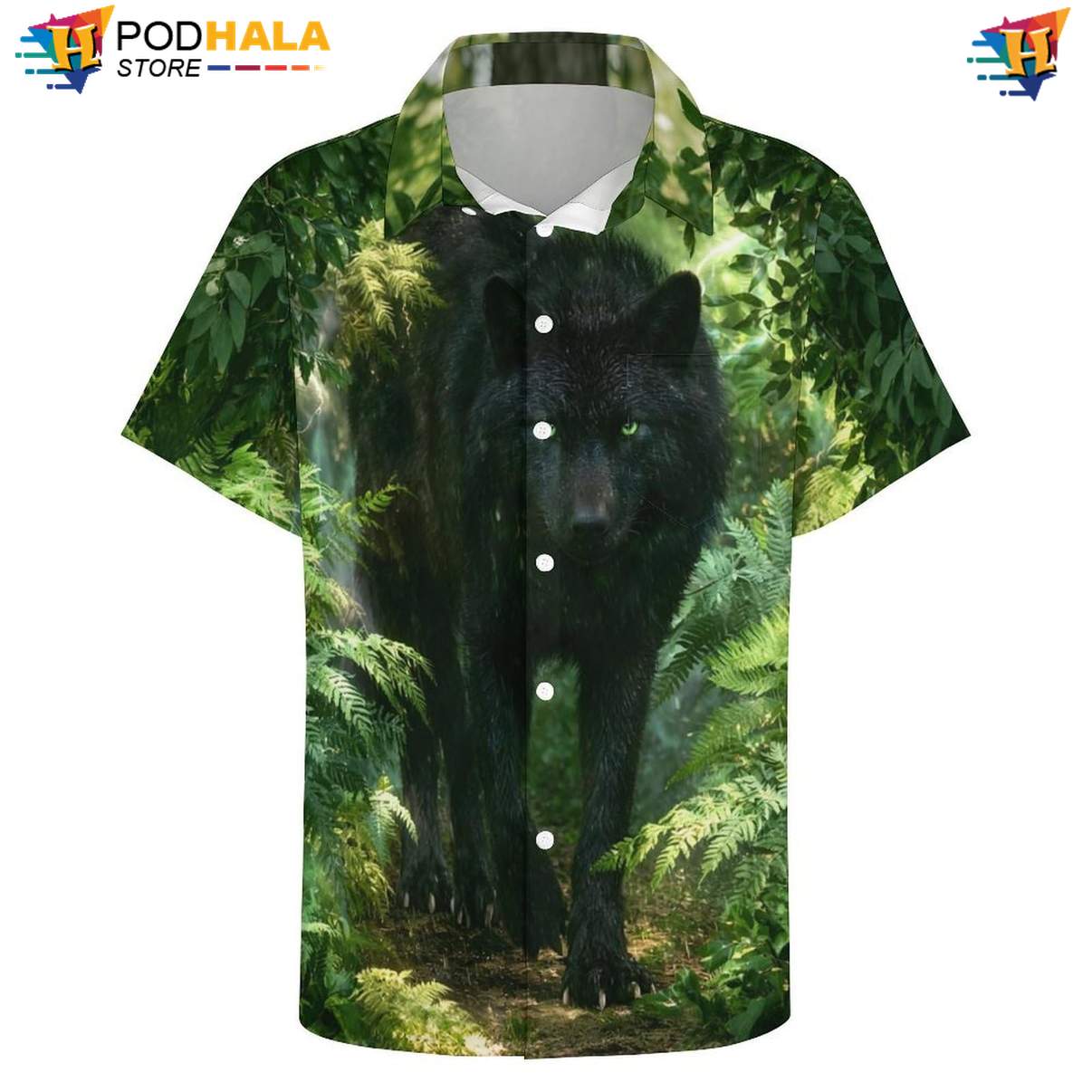 Forest Black Wolf Short-sleeve button-up shirt Mens Moon Cool Galaxy Print Beachwear Top Forest Black Wolf Short-sleeve button-up shirt Mens Moon Cool Galaxy Print Beachwear Top