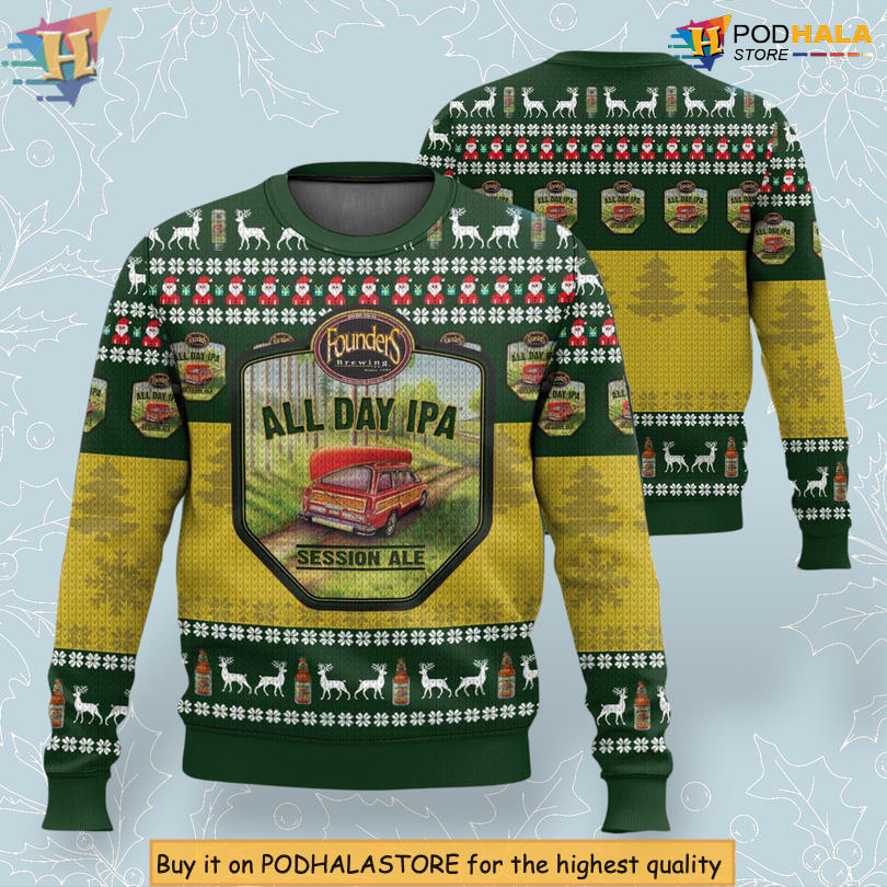 Founders All Day IPA Beer Brand Edition Craft Brew Graphic Novelty Christmas Sweater Founders All Day IPA Beer Brand Edition Craft Brew Graphic Novelty Christmas Sweater