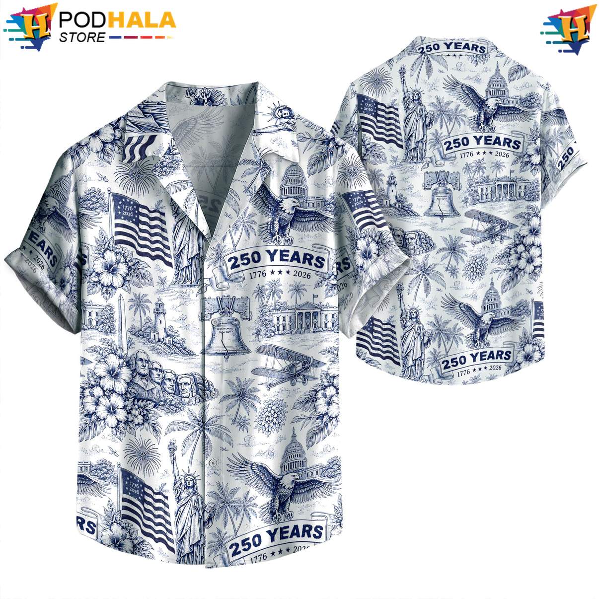 Fourth Of July 250th Hawaiian Shirt USA Anniversary Patriotic Mens Beachwear