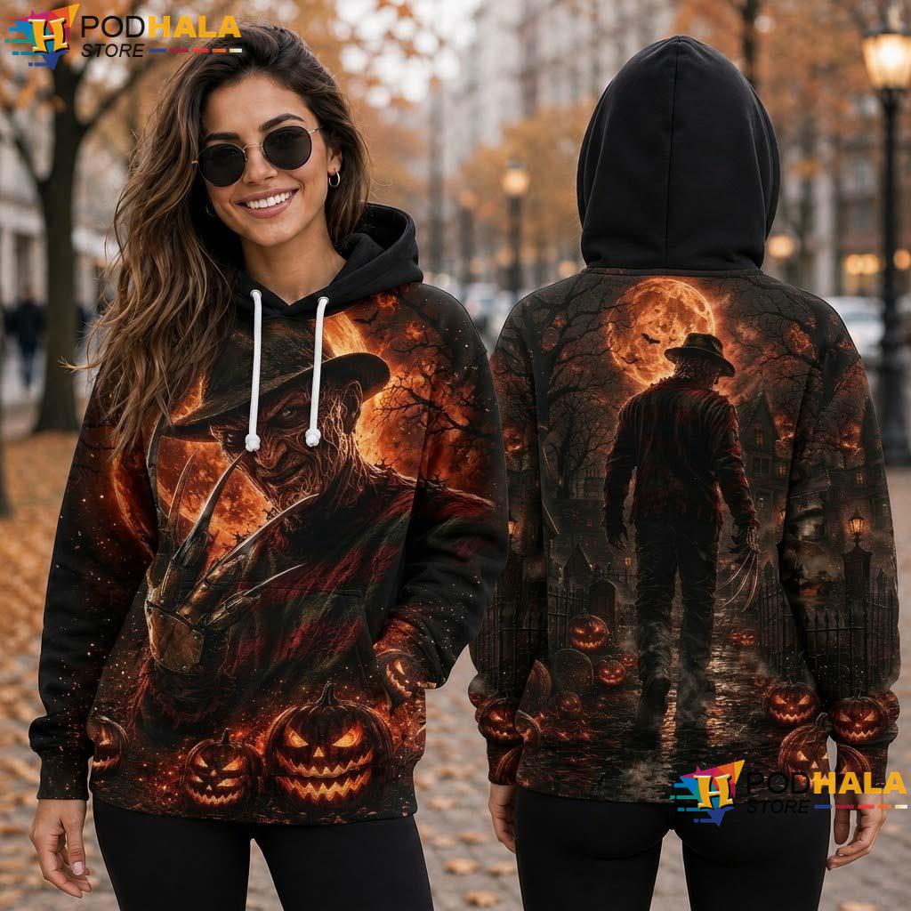 Freddy Claw Halloween 3D Printed Hoodie Elm Street Horror Pumpkin Graphic - View 1 Freddy Claw Halloween 3D Printed Hoodie Elm Street Horror Pumpkin Graphic - View 1