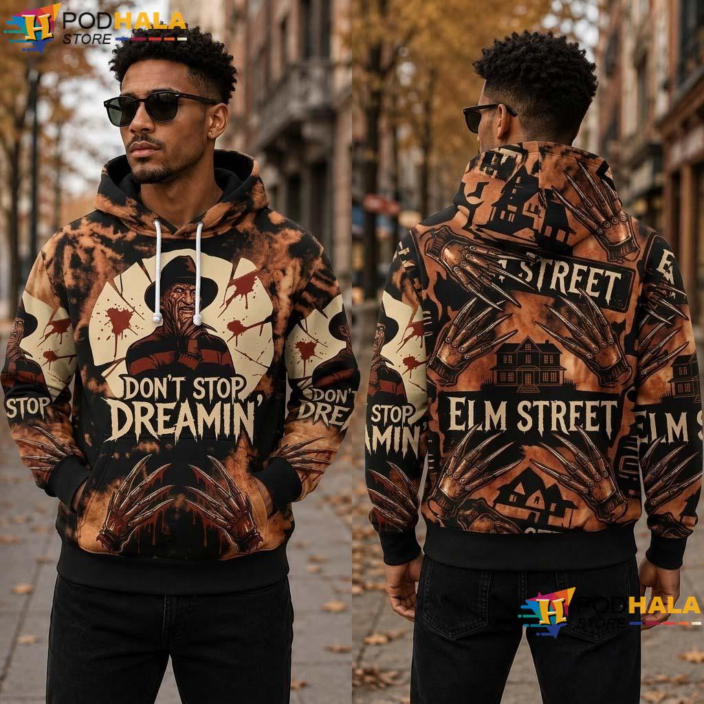Freddy Dream Halloween All Over Print Hoodie Keep Dreamin Bleach Style Horror Top Freddy Dream Halloween All Over Print Hoodie Keep Dreamin Bleach Style Horror Top
