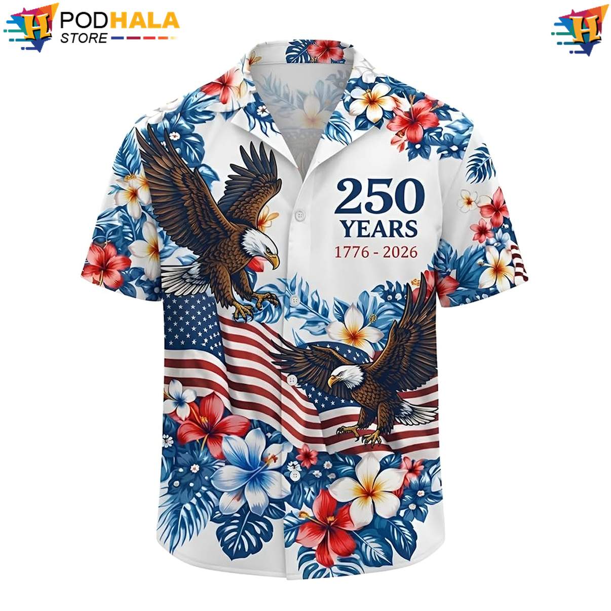 Freedom Statue Liberty Aloha Shirt USA 250th Anniversary Patriotic Eagle
